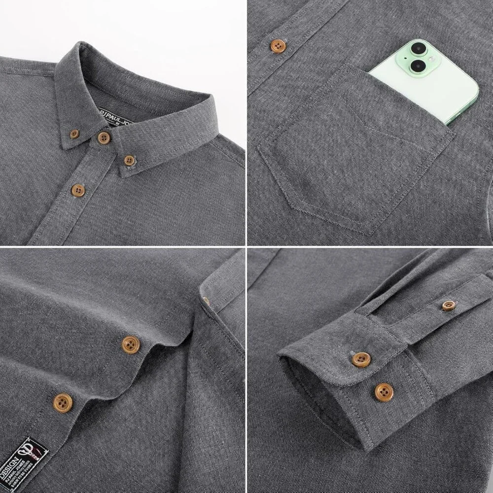 Men's Black Classic Fit Linen Long Sleeve Button Down Casual Shirts - Picture 6 of 6